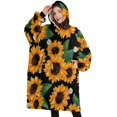 thumbnail image 1 of Oversized Wearable Blanket Hoodie,Black Orange White Flower Green Leaf Sunflower Pattern Sherpa Blanket Hoodie with Super Pockets,Super Warm Fuzzy Pullover for Women & Men, 1 of 6