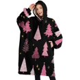 thumbnail image 1 of Oversized Wearable Blanket Hoodie,Black and Pink Christmas Tree Pattern Sherpa Blanket Hoodie with Super Pockets,Super Warm Fuzzy Pullover for Women & Men, 1 of 6