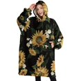 thumbnail image 1 of Oversized Wearable Blanket Hoodie,Black White Flower Sunflower Pattern Sherpa Blanket Hoodie with Super Pockets,Super Warm Fuzzy Pullover for Women & Men, 1 of 6