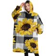 thumbnail image 1 of Oversized Wearable Blanket Hoodie,Black White Gray Checker Sunflower Pattern Sherpa Blanket Hoodie with Super Pockets,Super Warm Fuzzy Pullover for Women & Men, 1 of 6