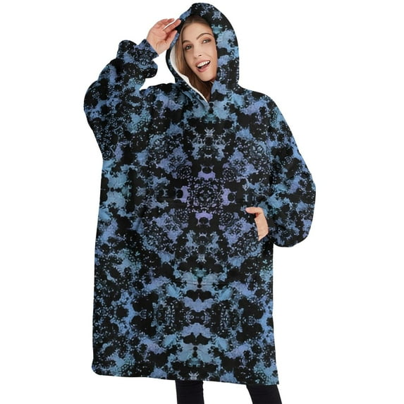 Oversized Wearable Blanket Hoodie,Blue Abstract Pattern Sherpa Blanket Hoodie with Super Pockets,Super Warm Fuzzy Pullover for Women & Men