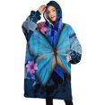 thumbnail image 1 of Oversized Wearable Blanket Hoodie,Blue Butterfly Flower Leaf Pattern Sherpa Blanket Hoodie with Super Pockets,Super Warm Fuzzy Pullover for Women & Men, 1 of 6