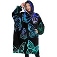 thumbnail image 1 of Oversized Wearable Blanket Hoodie,Blue Green Butterfly Pattern Sherpa Blanket Hoodie with Super Pockets,Super Warm Fuzzy Pullover for Women & Men, 1 of 6