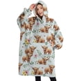 thumbnail image 1 of Oversized Wearable Blanket Hoodie,Blue Highland Cow Flower Leaf Pattern Sherpa Blanket Hoodie with Super Pockets,Super Warm Fuzzy Pullover for Women & Men, 1 of 6