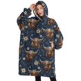 thumbnail image 1 of Oversized Wearable Blanket Hoodie,Blue Highland Cow Flower Pattern Sherpa Blanket Hoodie with Super Pockets,Super Warm Fuzzy Pullover for Women & Men, 1 of 6
