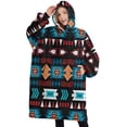 thumbnail image 1 of Oversized Wearable Blanket Hoodie,Blue and Orange Geometric Boho Pattern Sherpa Blanket Hoodie with Super Pockets,Super Warm Fuzzy Pullover for Women & Men, 1 of 6