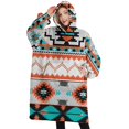 thumbnail image 1 of Oversized Wearable Blanket Hoodie,Blue and Pink Floral and Geometric Boho Pattern Sherpa Blanket Hoodie with Super Pockets,Super Warm Fuzzy Pullover for Women & Men, 1 of 6