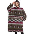 thumbnail image 1 of Oversized Wearable Blanket Hoodie,Boho Red Knitted Ethnic Pattern Sherpa Blanket Hoodie with Super Pockets,Super Warm Fuzzy Pullover for Women & Men, 1 of 6
