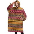 thumbnail image 1 of Oversized Wearable Blanket Hoodie,Boho Yellow Ethnic Geometric Pattern Sherpa Blanket Hoodie with Super Pockets,Super Warm Fuzzy Pullover for Women & Men, 1 of 6