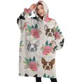 thumbnail image 1 of Oversized Wearable Blanket Hoodie,Boston Terrier Dog and Flower Florals Sherpa Blanket Hoodie with Super Pockets,Super Warm Fuzzy Pullover for Women & Men, 1 of 6