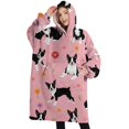 thumbnail image 1 of Oversized Wearable Blanket Hoodie,Boston Terrier Dogs and Flowers Sherpa Blanket Hoodie with Super Pockets,Super Warm Fuzzy Pullover for Women & Men, 1 of 6