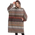 thumbnail image 1 of Oversized Wearable Blanket Hoodie,Brown Boho Geometric Triangles and Rhombuses Pattern Sherpa Blanket Hoodie with Super Pockets,Super Warm Fuzzy Pullover for Women & Men, 1 of 6