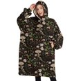 thumbnail image 1 of Oversized Wearable Blanket Hoodie,Brown Mushroom Daisy Dark Pattern Sherpa Blanket Hoodie with Super Pockets,Super Warm Fuzzy Pullover for Women & Men, 1 of 6
