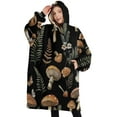 thumbnail image 1 of Oversized Wearable Blanket Hoodie,Brown Mushroom Flower Black Pattern Sherpa Blanket Hoodie with Super Pockets,Super Warm Fuzzy Pullover for Women & Men, 1 of 6