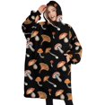 thumbnail image 1 of Oversized Wearable Blanket Hoodie,Brown Mushroom Pattern Black Pattern Sherpa Blanket Hoodie with Super Pockets,Super Warm Fuzzy Pullover for Women & Men, 1 of 6