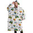 thumbnail image 1 of Oversized Wearable Blanket Hoodie,Cartoon Tractors Wheelbarrows White Pattern Sherpa Blanket Hoodie with Super Pockets,Super Warm Fuzzy Pullover for Women & Men, 1 of 6