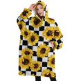 thumbnail image 1 of Oversized Wearable Blanket Hoodie,Checkerboard Sunflower Pattern Sherpa Blanket Hoodie with Super Pockets,Super Warm Fuzzy Pullover for Women & Men, 1 of 6