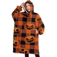 thumbnail image 1 of Oversized Wearable Blanket Hoodie,Checkered Pumpkin Halloween Pattern Sherpa Blanket Hoodie with Super Pockets,Super Warm Fuzzy Pullover for Women & Men, 1 of 6