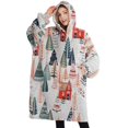 thumbnail image 1 of Oversized Wearable Blanket Hoodie,Christmas Tree and House Pattern Sherpa Blanket Hoodie with Super Pockets,Super Warm Fuzzy Pullover for Women & Men, 1 of 6