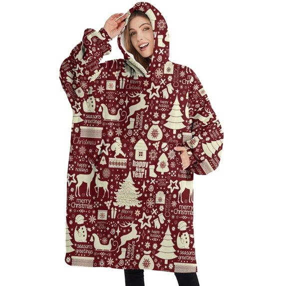 Oversized Wearable Blanket Hoodie,Colorful Christmas Striped Pattern Sherpa Blanket Hoodie with Super Pockets,Super Warm Fuzzy Pullover for Women & Men