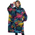 thumbnail image 1 of Oversized Wearable Blanket Hoodie,Colorful Dinosaurs Tropical Floral Pattern Sherpa Blanket Hoodie with Super Pockets,Super Warm Fuzzy Pullover for Women & Men, 1 of 6