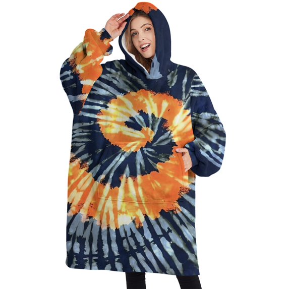 Oversized Wearable Blanket Hoodie,Colorful Tie Dye Pattern Sherpa Blanket Hoodie with Super Pockets,Super Warm Fuzzy Pullover for Women & Men
