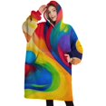 thumbnail image 1 of Oversized Wearable Blanket Hoodie,Colorful Tie Dye Wave Sphere Pattern Sherpa Blanket Hoodie with Super Pockets,Super Warm Fuzzy Pullover for Women & Men, 1 of 6