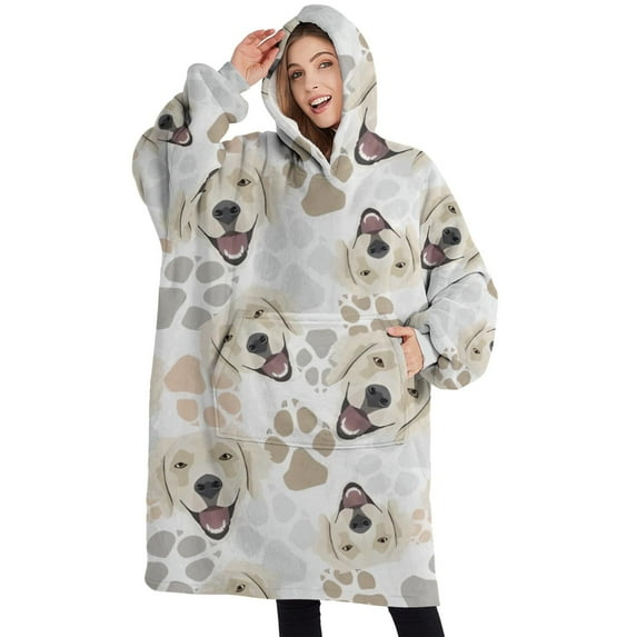 Oversized Wearable Blanket Hoodie,Cute Golden Retriever Sherpa Blanket Hoodie with Super Pockets,Super Warm Fuzzy Pullover for Women & Men