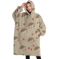 thumbnail image 1 of Oversized Wearable Blanket Hoodie,Cute Hedgehog Pattern Sherpa Blanket Hoodie with Super Pockets,Super Warm Fuzzy Pullover for Women & Men, 1 of 6
