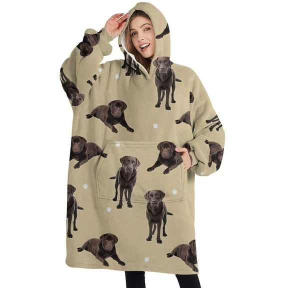 Oversized Wearable Blanket Hoodie,Cute Labrador Sherpa Blanket Hoodie with Super Pockets,Super Warm Fuzzy Pullover for Women & Men