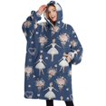thumbnail image 1 of Oversized Wearable Blanket Hoodie,Dark Blue Ballerina Flower Pattern Sherpa Blanket Hoodie with Super Pockets,Super Warm Fuzzy Pullover for Women & Men, 1 of 6