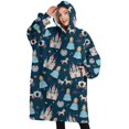 thumbnail image 1 of Oversized Wearable Blanket Hoodie,Dark Blue Princess Castle Pattern Sherpa Blanket Hoodie with Super Pockets,Super Warm Fuzzy Pullover for Women & Men, 1 of 6