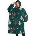 thumbnail image 1 of Oversized Wearable Blanket Hoodie,Dark Green Christmas Tree Pattern Sherpa Blanket Hoodie with Super Pockets,Super Warm Fuzzy Pullover for Women & Men, 1 of 6