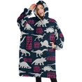 thumbnail image 1 of Oversized Wearable Blanket Hoodie,DarkBlue Cartoon Dinosaurs SpeechBubbles Pattern Sherpa Blanket Hoodie with Super Pockets,Super Warm Fuzzy Pullover for Women & Men, 1 of 6