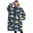 thumbnail image 1 of Oversized Wearable Blanket Hoodie,DarkBlue Cartoon Dinosaurs Stars Pattern Sherpa Blanket Hoodie with Super Pockets,Super Warm Fuzzy Pullover for Women & Men, 1 of 6