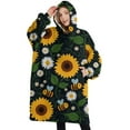 thumbnail image 1 of Oversized Wearable Blanket Hoodie,DarkBlue Sunflower Bee Pattern Sherpa Blanket Hoodie with Super Pockets,Super Warm Fuzzy Pullover for Women & Men, 1 of 6