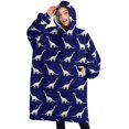 thumbnail image 1 of Oversized Wearable Blanket Hoodie,DarkBlue White Dinosaurs Silhouettes Pattern Sherpa Blanket Hoodie with Super Pockets,Super Warm Fuzzy Pullover for Women & Men, 1 of 6