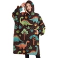 thumbnail image 1 of Oversized Wearable Blanket Hoodie,DarkBrown Cartoon Dinosaurs Forest Pattern Sherpa Blanket Hoodie with Super Pockets,Super Warm Fuzzy Pullover for Women & Men, 1 of 6