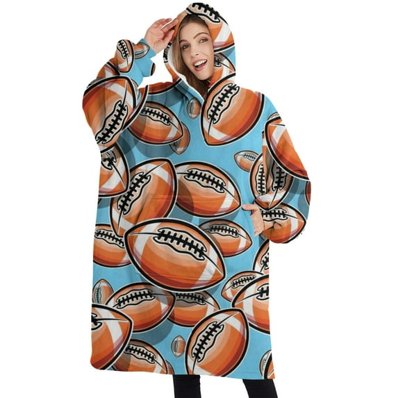 Oversized Wearable Blanket Hoodie,Football Sticker Pattern Sherpa Blanket Hoodie with Super Pockets,Super Warm Fuzzy Pullover for Women & Men