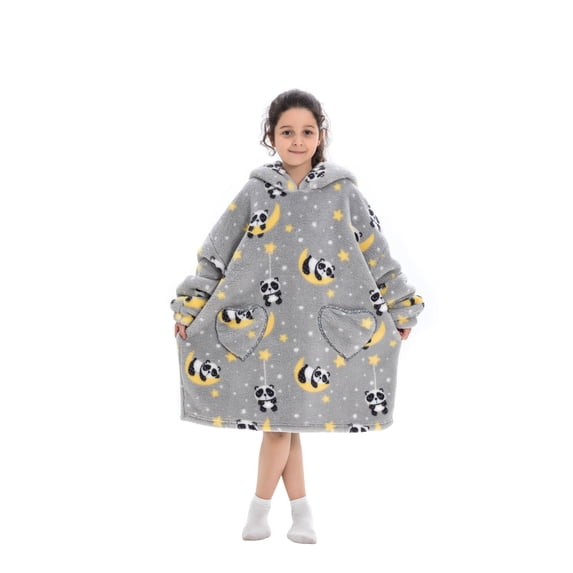 Oversized Wearable Blanket Hoodie For Adult Kids - Big Hooded Sherpa Junior Sweatshirt With Front Pocket