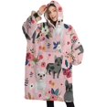 thumbnail image 1 of Oversized Wearable Blanket Hoodie,French Bulldog Dog Pattern with Pioneer Flower Sherpa Blanket Hoodie with Super Pockets,Super Warm Fuzzy Pullover for Women & Men, 1 of 6