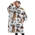 thumbnail image 1 of Oversized Wearable Blanket Hoodie,German Shepherd Dog and Footprint Sherpa Blanket Hoodie with Super Pockets,Super Warm Fuzzy Pullover for Women & Men, 1 of 6