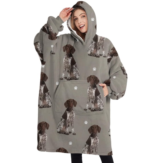 Oversized Wearable Blanket Hoodie,German Shorthaired Pointer Sherpa Blanket Hoodie with Super Pockets,Super Warm Fuzzy Pullover for Women & Men