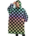 thumbnail image 1 of Oversized Wearable Blanket Hoodie,Gradient Color Checkered Pattern Sherpa Blanket Hoodie with Super Pockets,Super Warm Fuzzy Pullover for Women & Men, 1 of 6
