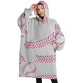 thumbnail image 1 of Oversized Wearable Blanket Hoodie,Gray Pink Baseball Stitches Pattern Sherpa Blanket Hoodie with Super Pockets,Super Warm Fuzzy Pullover for Women & Men, 1 of 6