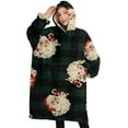 thumbnail image 1 of Oversized Wearable Blanket Hoodie,Green and Black Christmas Plaid Santa Pattern Sherpa Blanket Hoodie with Super Pockets,Super Warm Fuzzy Pullover for Women & Men, 1 of 6