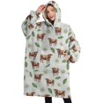 thumbnail image 1 of Oversized Wearable Blanket Hoodie,Green Cow Daisy Leaf Pattern Sherpa Blanket Hoodie with Super Pockets,Super Warm Fuzzy Pullover for Women & Men, 1 of 6