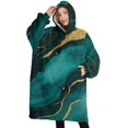 thumbnail image 1 of Oversized Wearable Blanket Hoodie,Green and Gold Marble Glitter Waves Pattern Sherpa Blanket Hoodie with Super Pockets,Super Warm Fuzzy Pullover for Women & Men, 1 of 6