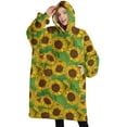 thumbnail image 1 of Oversized Wearable Blanket Hoodie,Green Sunflower Leaf Pattern Sherpa Blanket Hoodie with Super Pockets,Super Warm Fuzzy Pullover for Women & Men, 1 of 6
