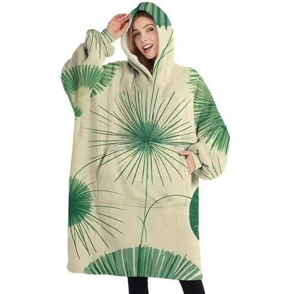 Oversized Wearable Blanket Hoodie,Green Tie Dye Sherpa Blanket Hoodie with Super Pockets,Super Warm Fuzzy Pullover for Women & Men